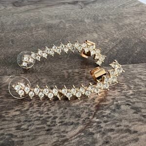 🍭6/$30 Rhinestone studded gold tone climber cuff post earrings - missing a stone